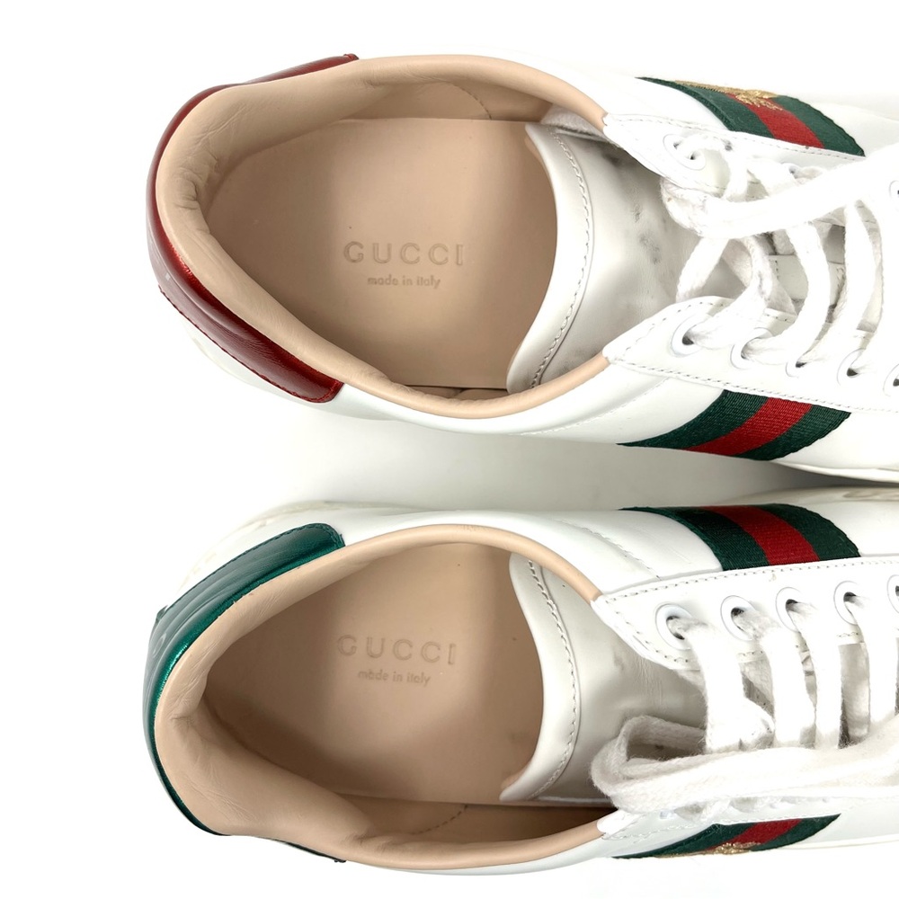 Gucci Ace Bee Platform White Leather Sneakers Shoes Logo Low Top Chunky 36.5 6.5 - Picture 7 of 12